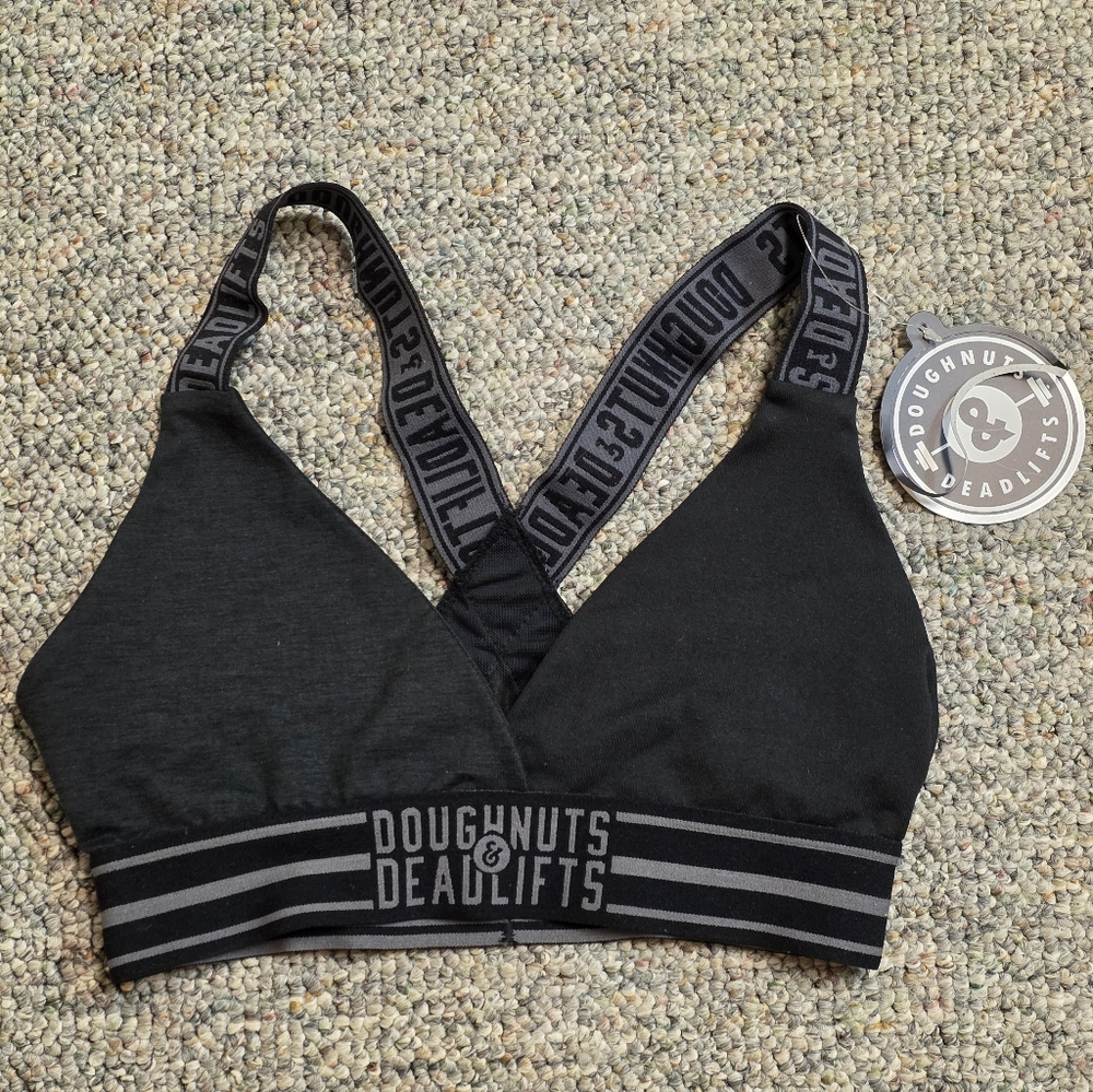Doughnuts & Deadlifts Logo Crossback Sports Bra NWT XS